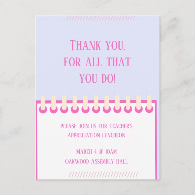 Pastel Spring Teacher Wertschätzung Postkarte (Vorderseite)