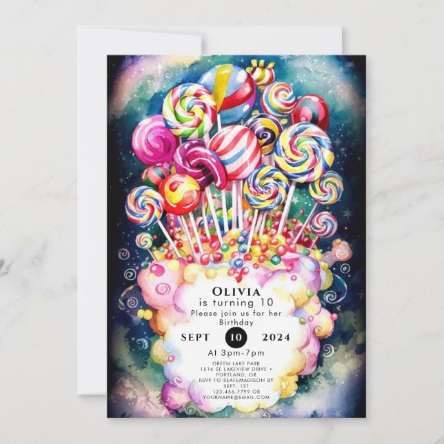 Pastel Sprinkle Candyland Birthday Einladung (Vorderseite)