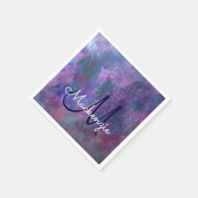 Pastel Spritzer | Pink Lila Blue Green Monogram Serviette (Ecke)