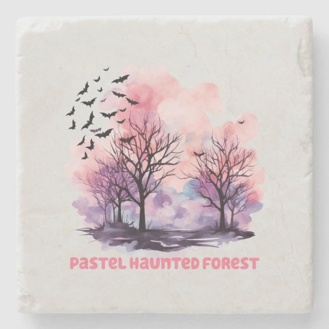 Pastel Spuk Forest Steinuntersetzer (Vorderseite)