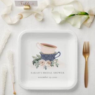 Pastel Stacks Blumenstrauß Brautparty Tee Party Pappteller