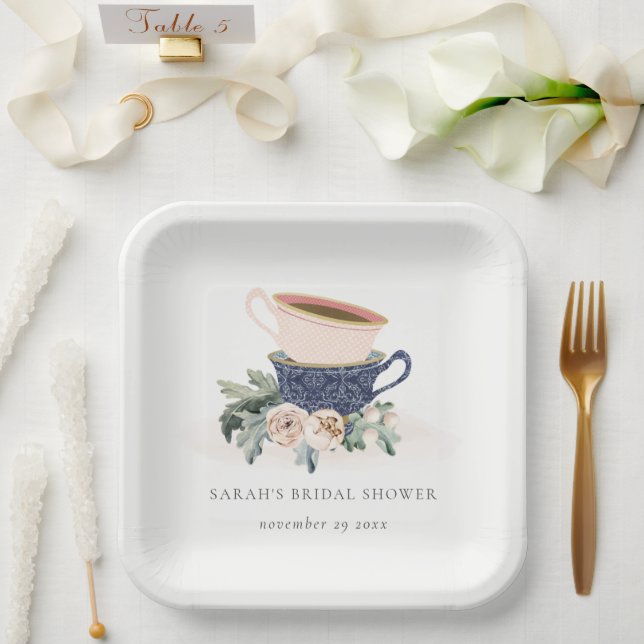 Pastel Stacks Blumenstrauß Brautparty Tee Party Pappteller (Hochzeit)