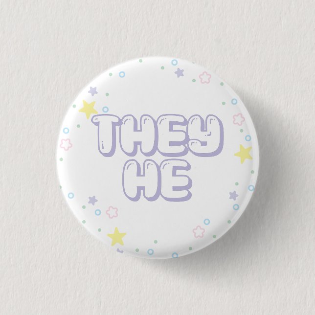 Pastel Star Confetti Sie He Pronouns Button (Vorderseite)