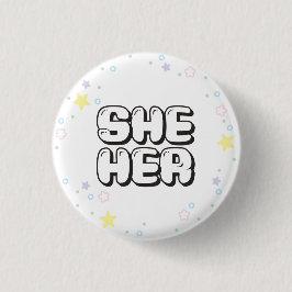 Pastel Star Confetti Sie/Ihre Pronouns Button