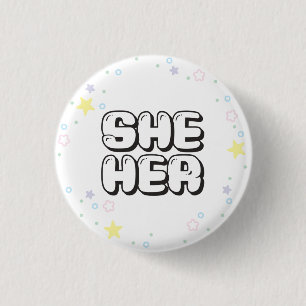 Pastel Star Confetti Sie/Ihre Pronouns Button