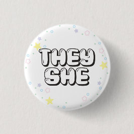 Pastel Star Confetti Sie/She Pronouns Button