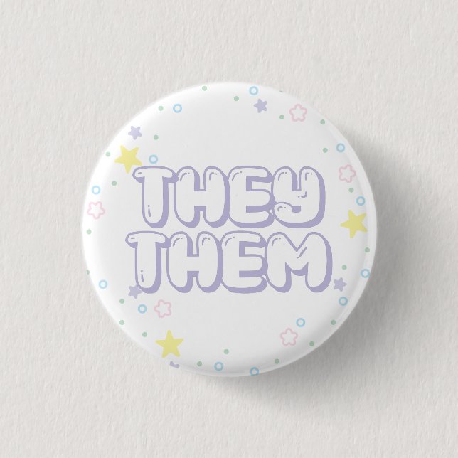 Pastel Star Confetti sie sie Pronouns Button (Vorderseite)