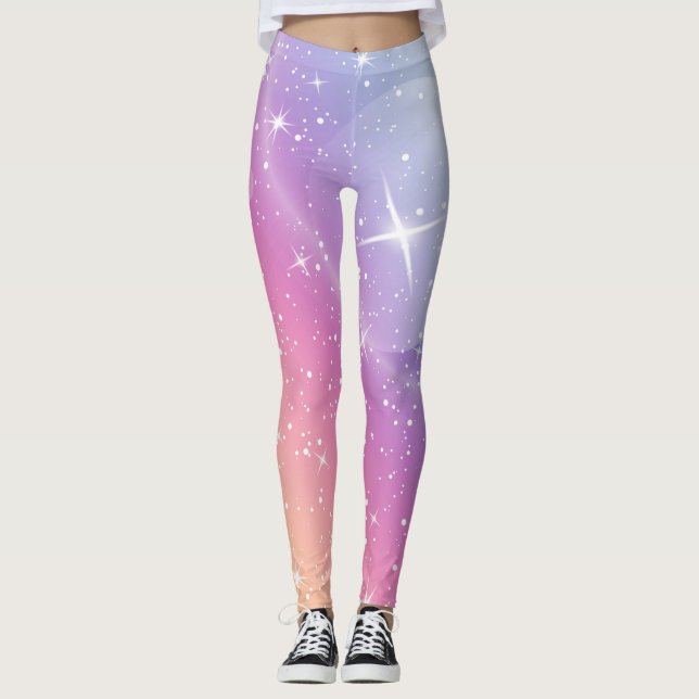 Pastel Starry Sky Pink Lila Gradient Moon Galaxy Leggings (Vorderseite)