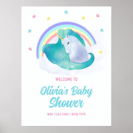 Pastel Stars Unicorn Rainbow Baby Dusche Willkomme Poster