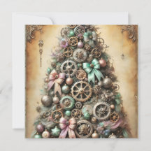 Pastel Steampunk Weihnachtsbaum Grußkarte