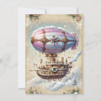 Pastel Steampunk Weihnachtskarte Antike Luftfahrt