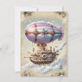Pastel Steampunk Weihnachtskarte Antike Luftfahrt Karte