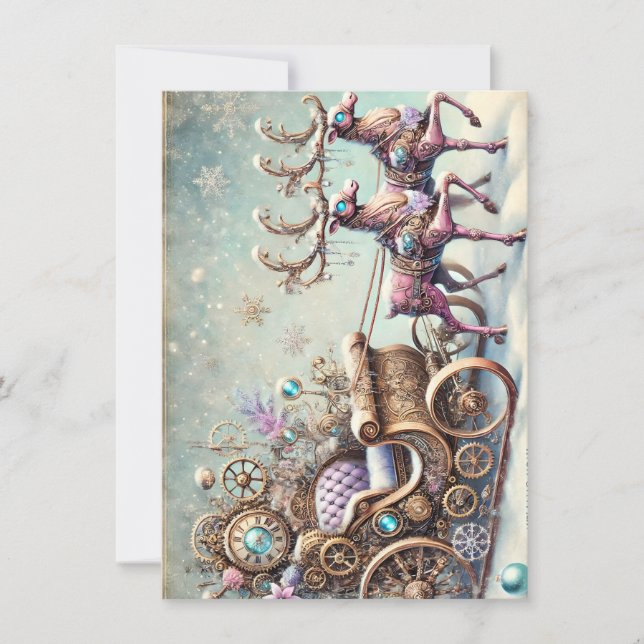 Pastel Steampunk Weihnachtskarte Antiker Rentier Karte (Vorderseite)