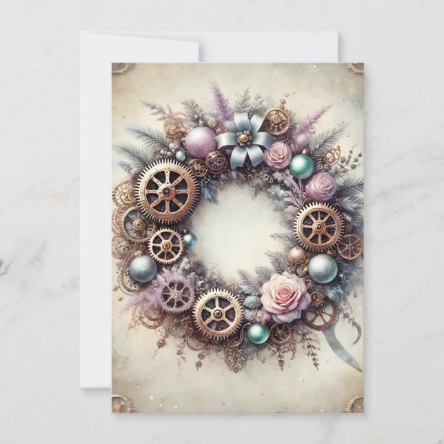 Pastel Steampunk Weihnachtskarte Antiquitätenreath Karte (Vorderseite)