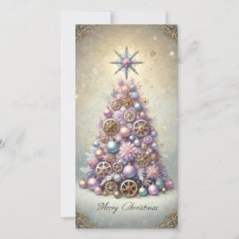 Pastel Steampunk Weihnachtskarte Lila Baum Feiertagskarte
