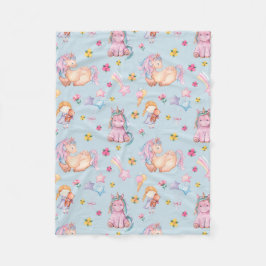 Pastel Storybook Unicorn & Floral Watercolor Fleecedecke