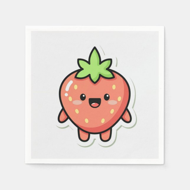 Pastel Strawberry Aesthetic Sticker – Cute Fruit I Serviette (Vorderseite)