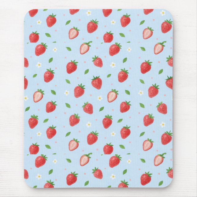 Pastel Strawberry Dreams Nahtloses Muster Mousepad (Vorne)