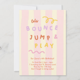 Pastel Stripe Girls Bounce Jump Play Party Einladung