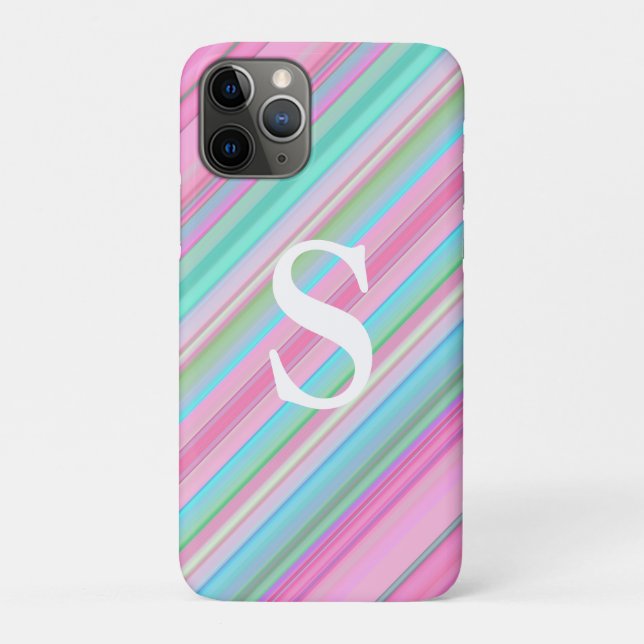 Pastel Stripes Mit Monogramm iPhone Cell/iPad Gehä Case-Mate iPhone Hülle (Rückseite)