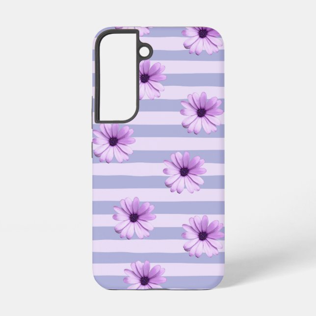 Pastel stripes pattern with Daisies Samsung Galaxy Hülle (Rückseite)