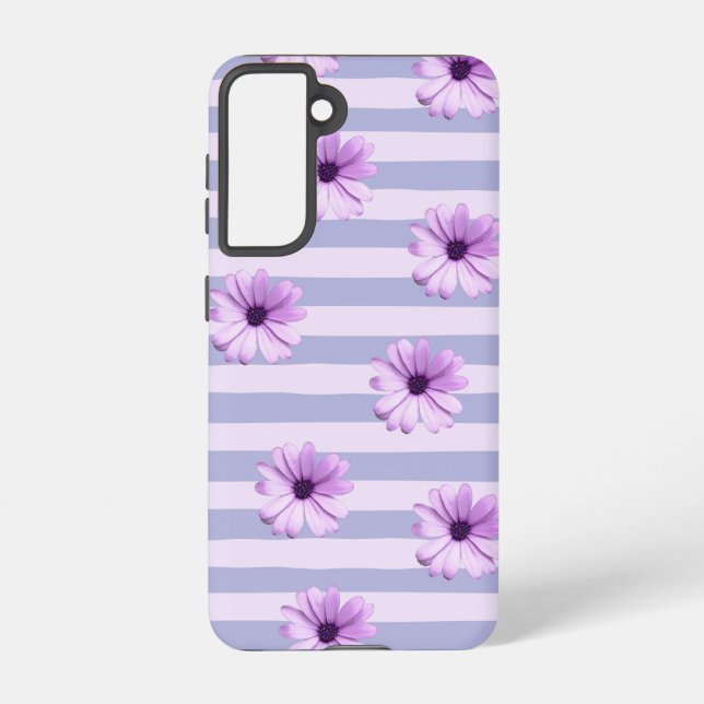 Pastel stripes pattern with Daisies Samsung Galaxy Hülle (Rückseite)