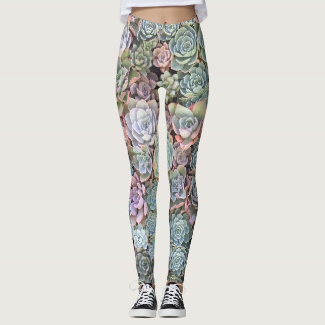Pastel Succuled Echeveria Garden Leggings (Vorderseite)