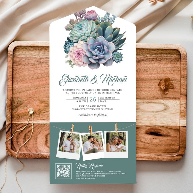 Pastel Succulent Ampersand QR Code Hochzeit All In One Einladung (Von Creator hochgeladen)