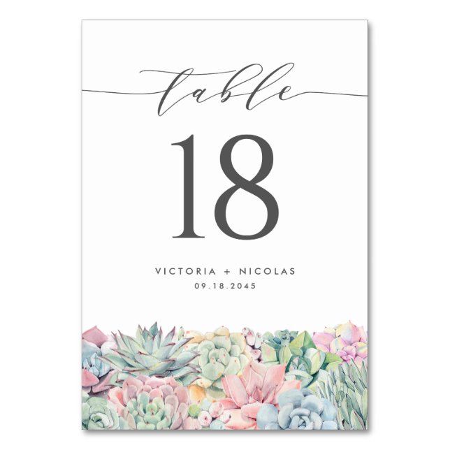 Pastel succulents Garland Wedding Tischnummer (Vorderseite)