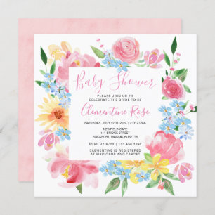 Pastel Summer Pink Yellow Floral Baby Dusche Einladung