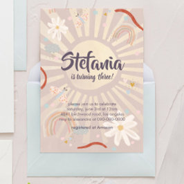 Pastel Sun Pink Girl Birthday Invitation Einladung