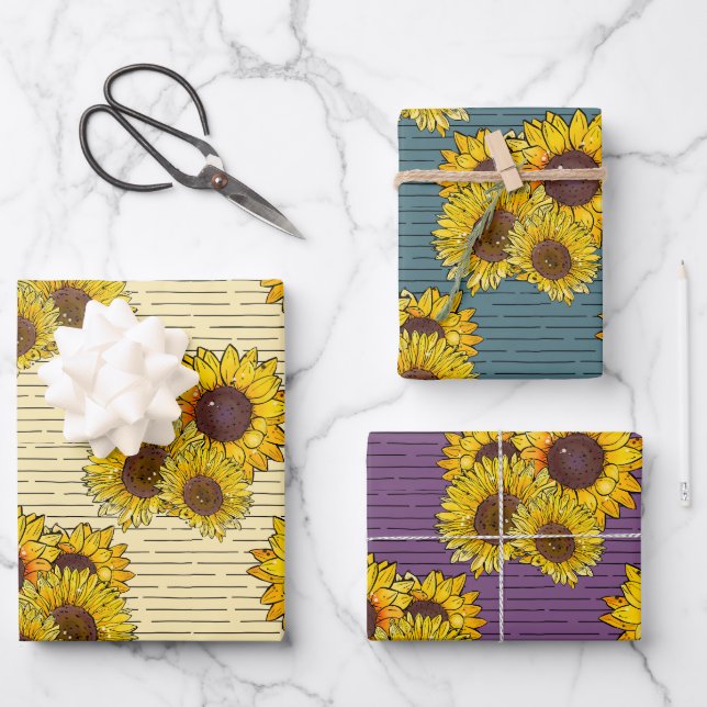 Pastel Sunflower Wassercolor Geschenkpapier Set (Vorderseite)