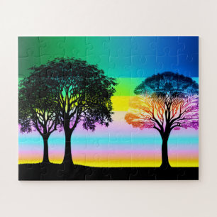 Pastel Sunset Behind Silhouetten für Kinder Puzzle
