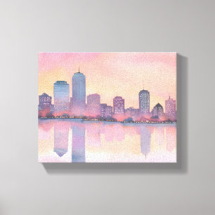 Pastel Sunset Cityscape   City Skyline Watercolor Leinwanddruck