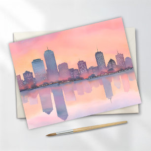Pastel Sunset Cityscape   City Skyline Watercolor Postkarte