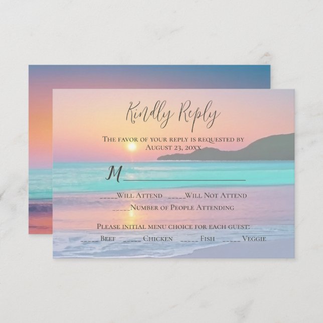 Pastel Sunset Zielstrand RSVP Karte (Vorne/Hinten)