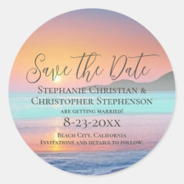 Pastel Sunset Zielstrand Save the Date Runder Aufkleber