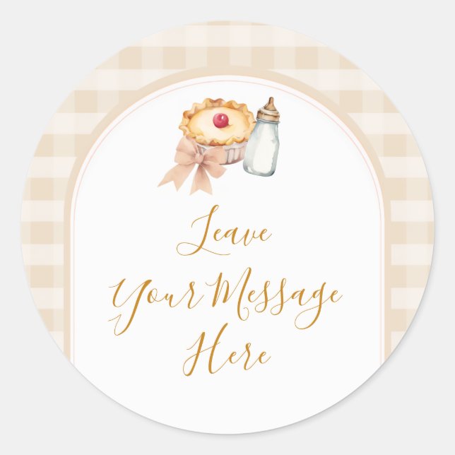Pastel Süsse Pie Gingham Baby Dusche Ihre Nachrich Runder Aufkleber (Vorderseite)