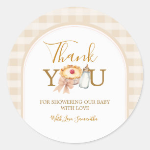Pastel Süsse Pie Gingham Baby Dusche Vielen Dank Runder Aufkleber