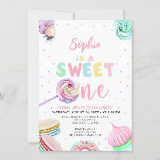 Pastel Süßigkeiten Donut & Candy Erster Geburtstag Einladung