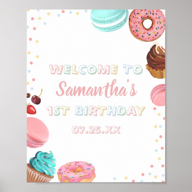Pastel Sweet Candy Lolipop Cupcake Donut Birthday Poster (Vorne)
