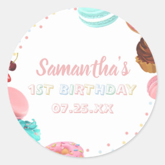 Pastel Sweet Candy Lolipop Cupcake Donut Birthday Runder Aufkleber