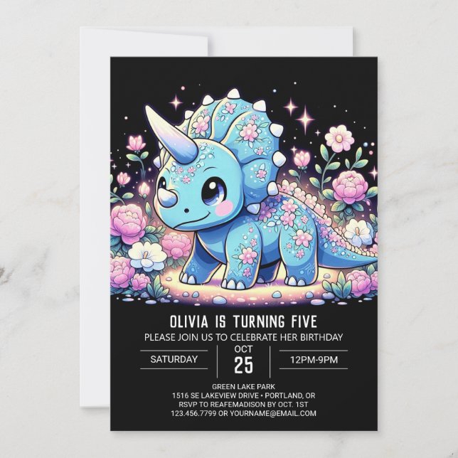 Pastel Sweet Dinosaur Digital Geburtstag Einladung (Vorderseite)