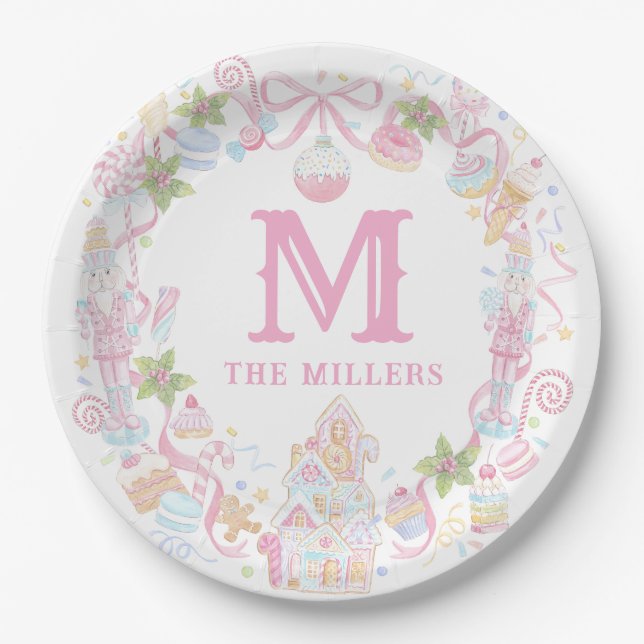 Pastel Sweet Holiday Treats Monogram Crest  Pappteller (Vorderseite)