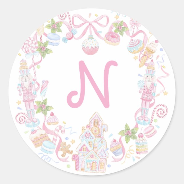 Pastel Sweet Holiday Treats Monogram Crest  Runder Aufkleber (Vorderseite)