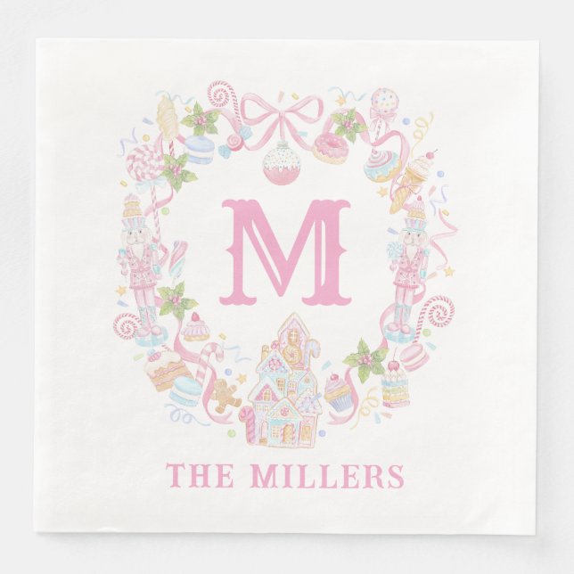 Pastel Sweet Holiday Treats Monogram Crest  Serviette (Vorderseite)