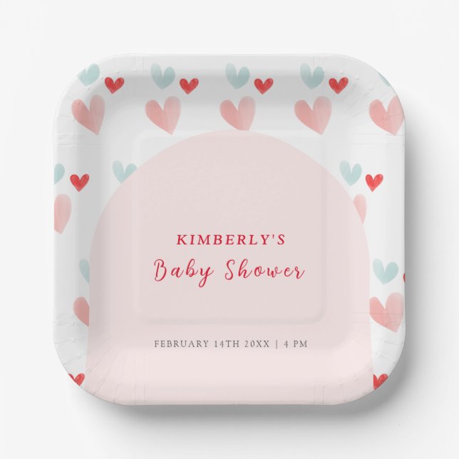 Pastel Sweetheart Arch Valentines Babydusche Pappteller (Vorderseite)