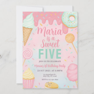Pastel Sweets Candy Birthday Invitation Einladung