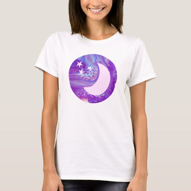 Pastel Swirl Circle Moon & Stars Kunst, Dichtung u T-Shirt (Vorderseite)