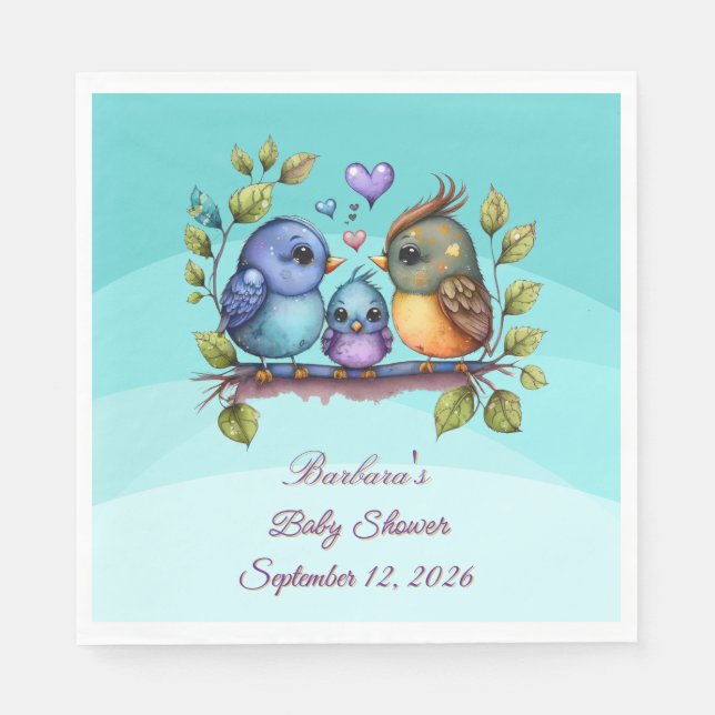 Pastel Teal Birds Serviette (Vorderseite)